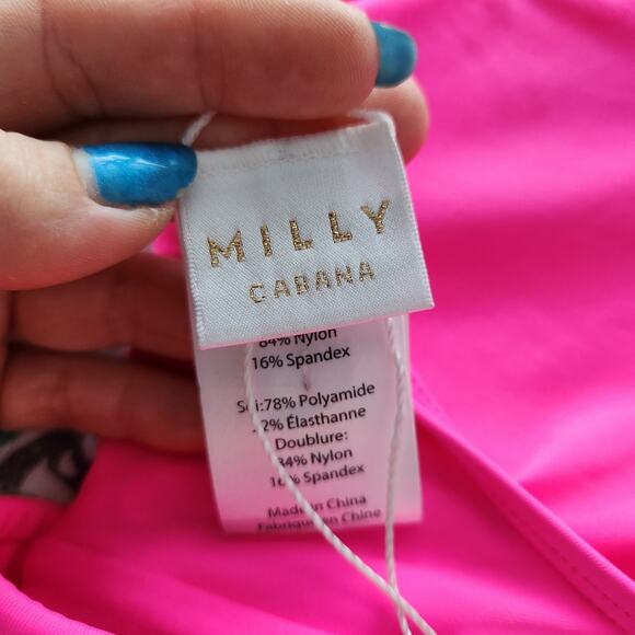 MILLY Cabana Ruched Halter One Piece Swimsuit P Neon Pink Beach Vacation Resort - Picture 7 of 11